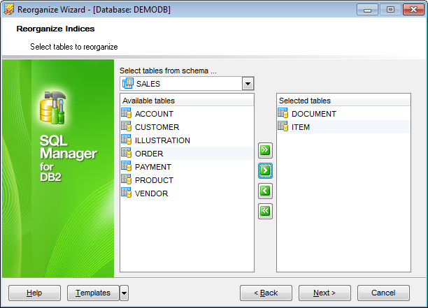 Reorganize Indices - Selecting tables