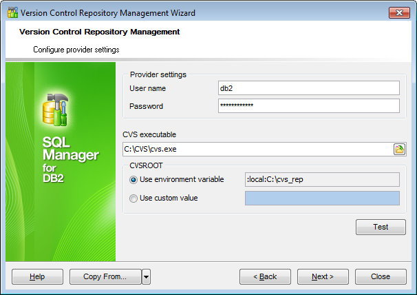 Repository management wizard - Configuring provider settings - CSV