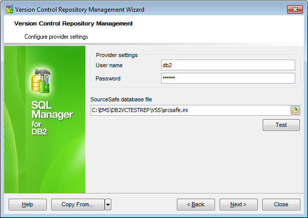 Repository management wizard - Configuring provider settings - VSS
