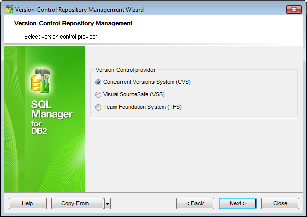 Repository management wizard - Selecting provider