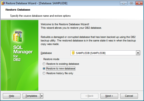 Restore Database - Setting DB name and restore mode