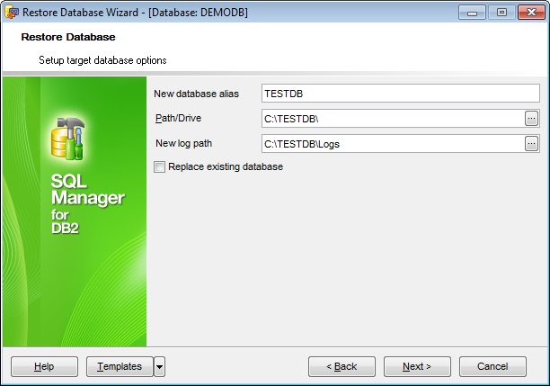 Restore Database - Setting target database options