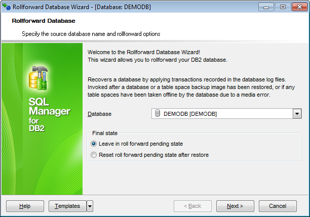 Rollforward Database - Setting DB name and final state