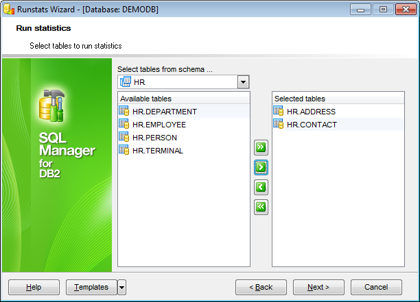 Run Statistics - Selecting tables