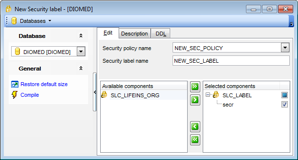 Security Label Editor - Editing security label definition