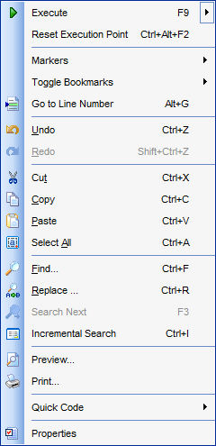 SQL Editor - Using the context menu