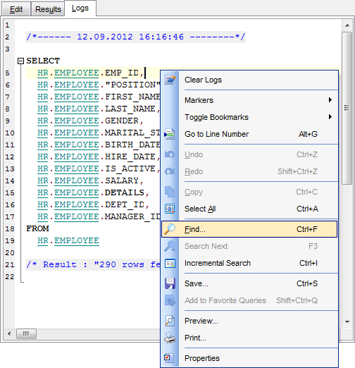 SQL Editor - Viewing query logs