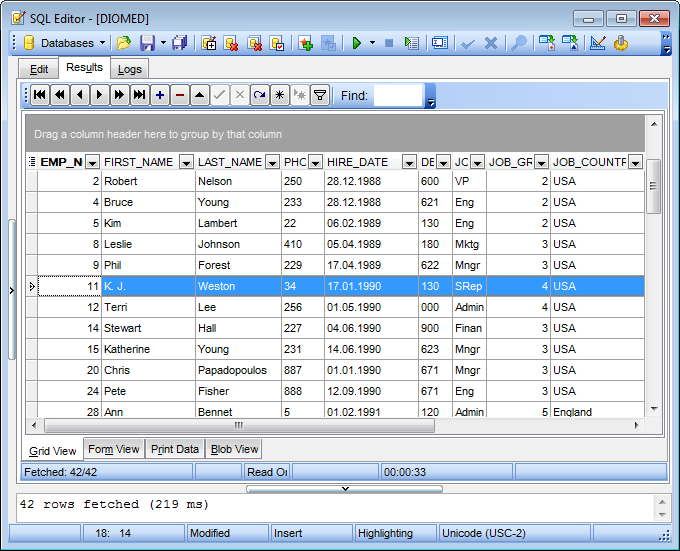 SQL Editor - Viewing results