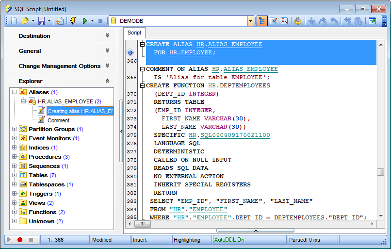 SQL Script Editor - Using Script Explorer