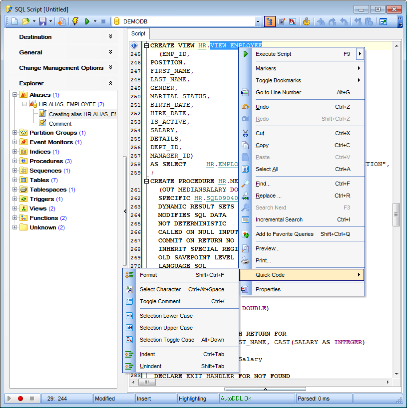 SQL Script Editor - Working with SQL Script editor area