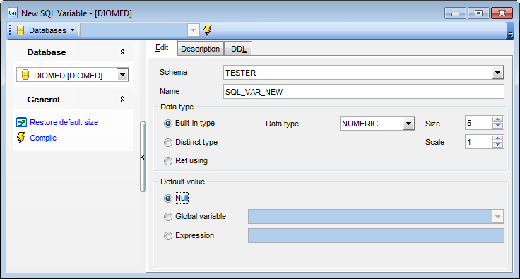 SQL Variable Editor - Editing SQL Variable definition