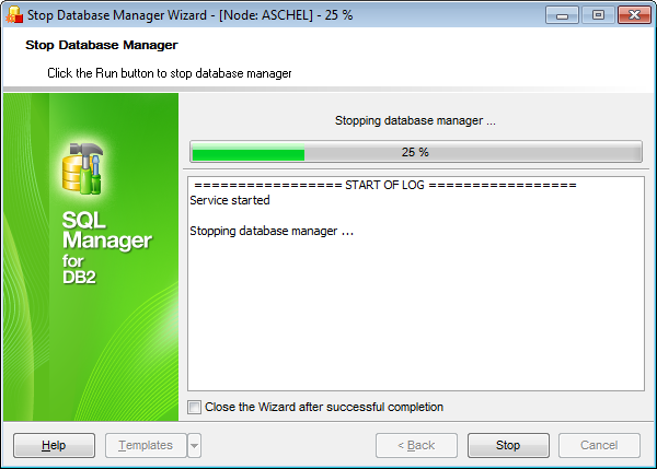 Stop DB Manager - Stopping Database Manager