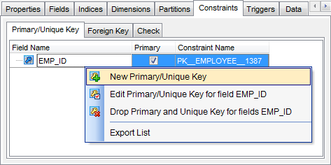 Table Editor - Constraints - Primary and Unique keys