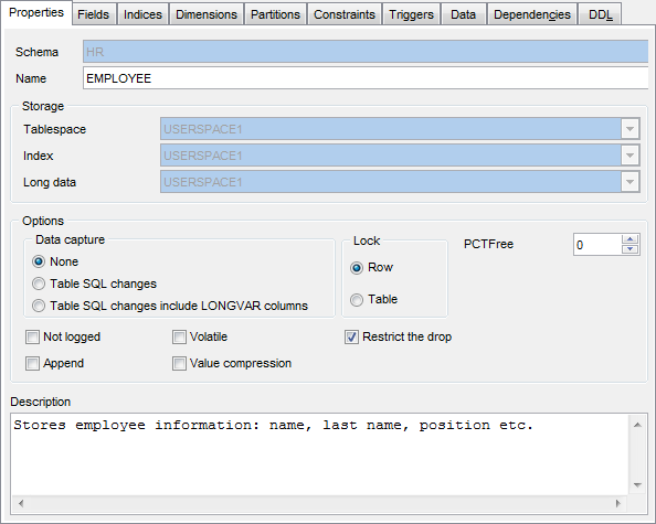 Table Editor - Table Properties