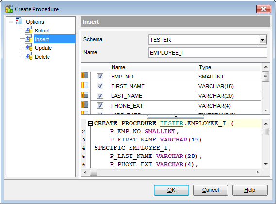 Tables - Create Procedure from Table - INSERT