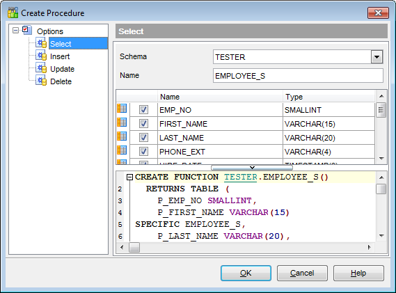 Tables - Create Procedure from Table - SELECT