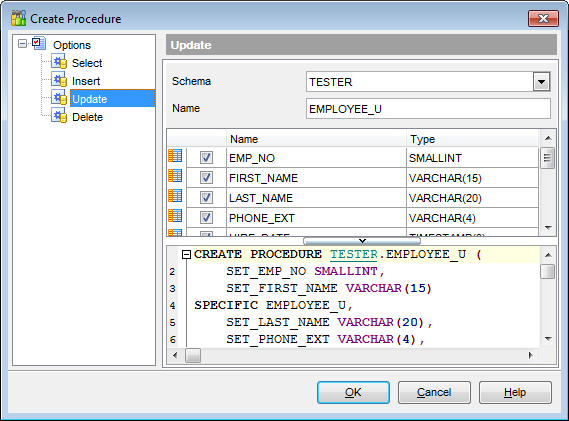 Tables - Create Procedure from Table - UPDATE