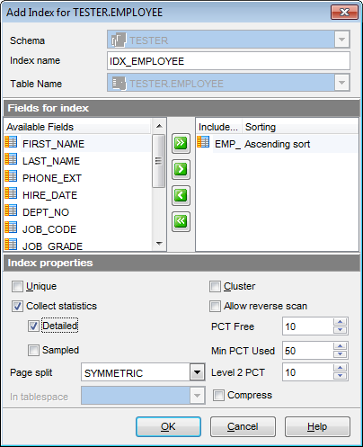 Tables - Index Editor