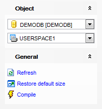 Tablespace Editor - Using Navigation bar