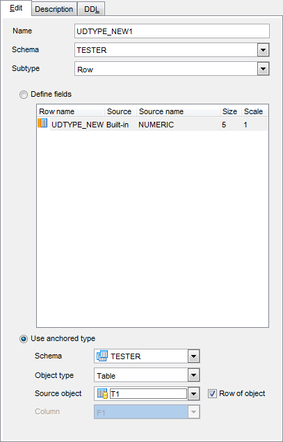 UD Type Editor - Editing Row UD Type definition