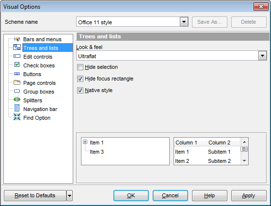 Visual Options - Trees and lists