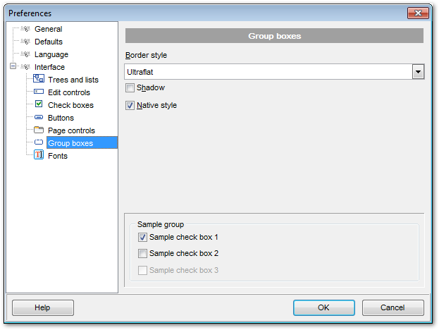 Preferences - Interface - Group boxes