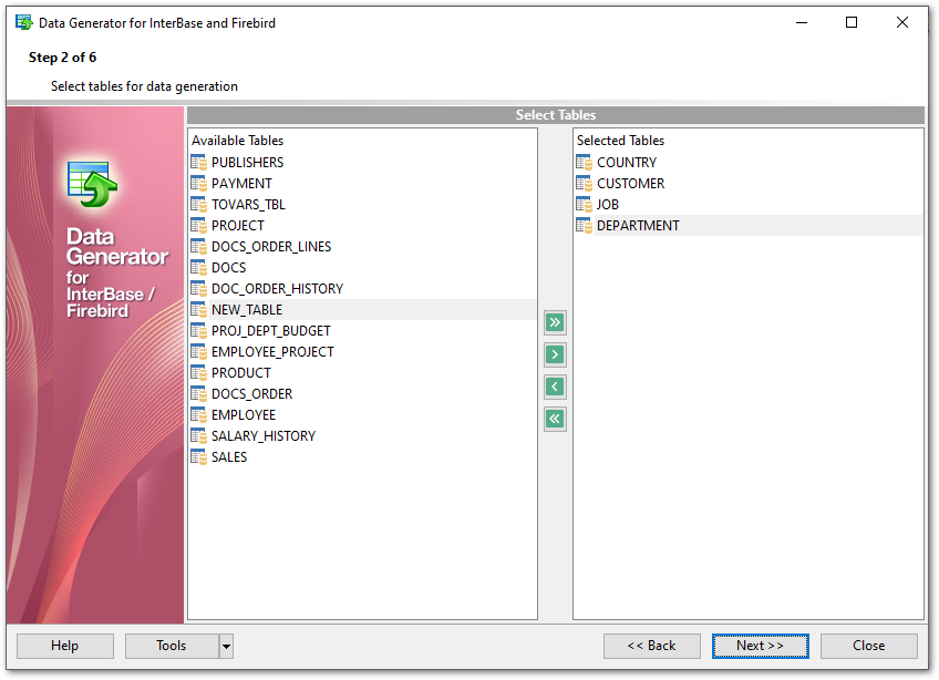 Step 2 - Selecting databases and tables