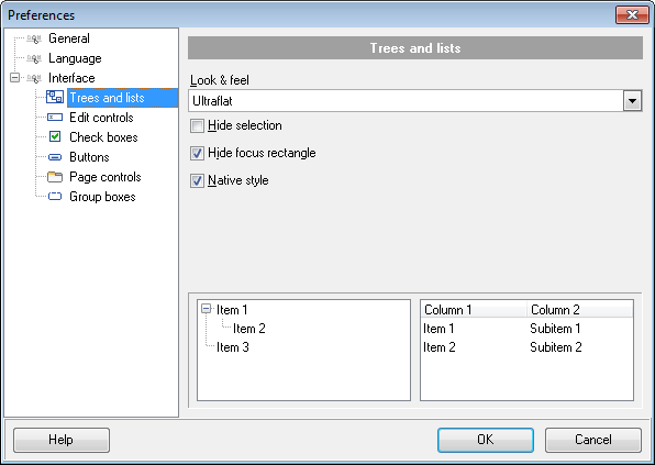 Preferences - Interface - Trees and lists