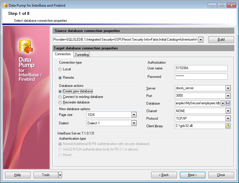 Step 1 - Setting connection properties