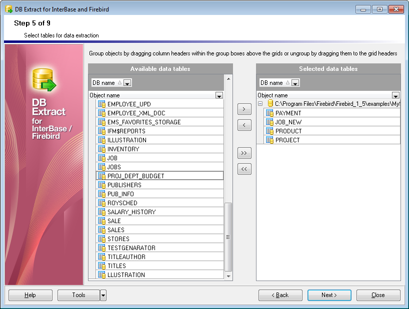 hs2111 - Step5 - Selecting tables for data extraction