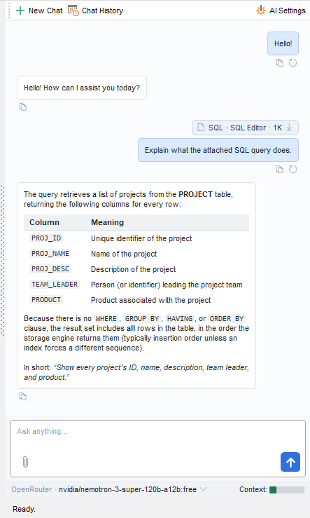 AI Assistant - Chat view