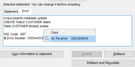AI Assistant - Compile window - Fix error