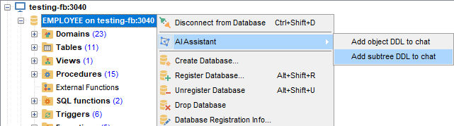 AI Assistant - Context - Add subtree DDL to chat