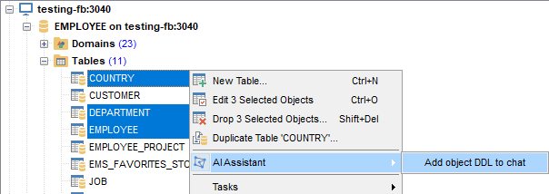 AI Assistant - Context -Add object DDL to chat