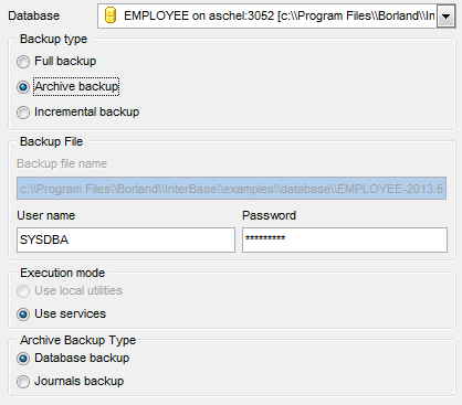 Backup Database - Backup type - Archive Backup options