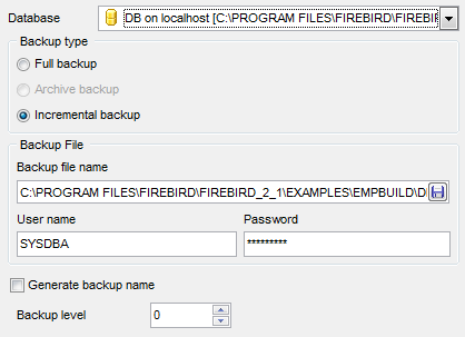 Backup Database - Backup type - Incremental Backup options