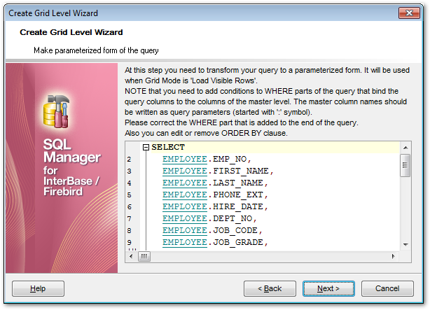 Create Grid Level - Query parameterization