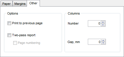 Create Report - Specifying other page settings