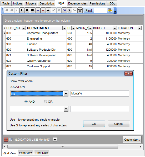 Data management - Custom Filter