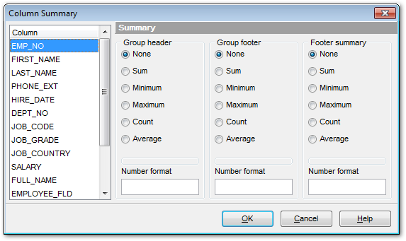 Data View - Grid View - Column Summary