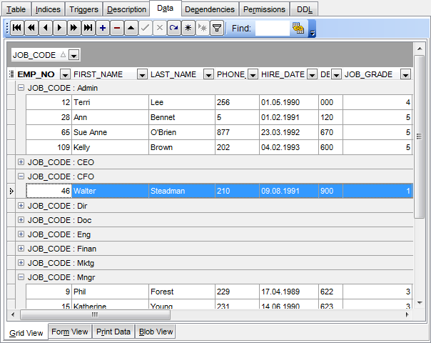 Data View - Grid View - Grouping data