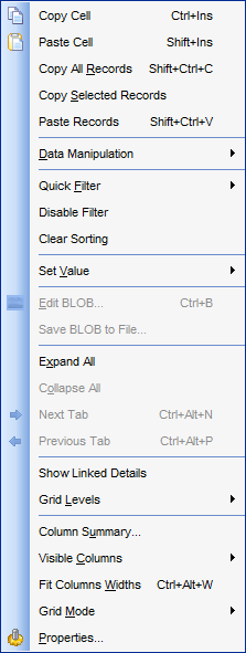 Data View - Grid View - Using the context menu