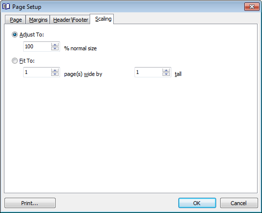 Data View - Print Data - Page Setup - Scaling