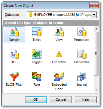 Database Objects management - Create New Object