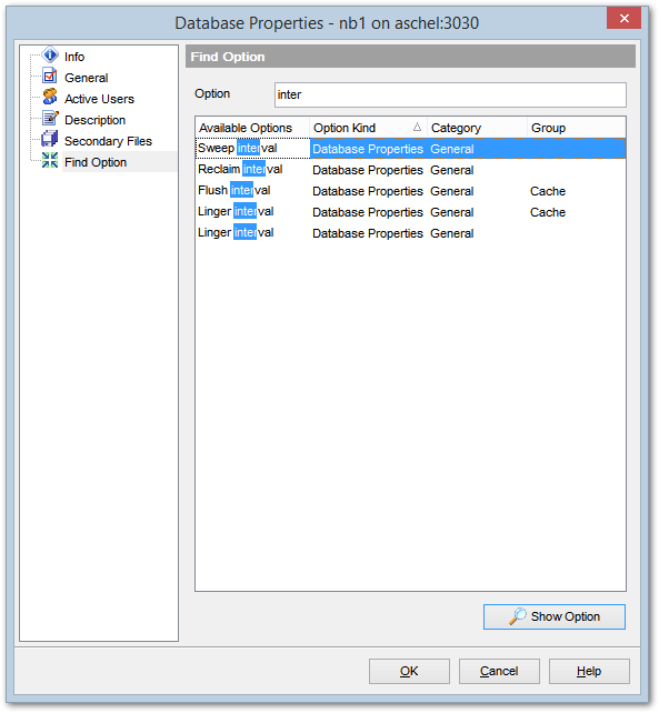 Database Properties - Find Option