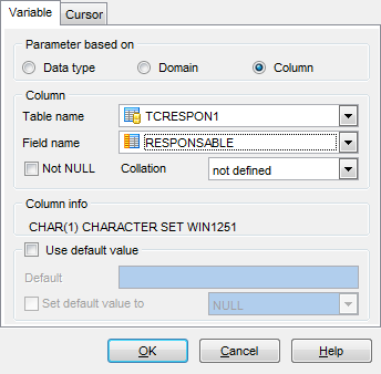Database Trigger Editor - Editing DB Trigger definition - Column
