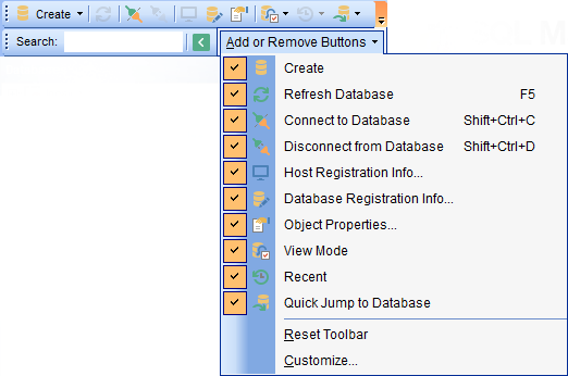 DB Explorer - Configuring DB Explorer - Toolbar