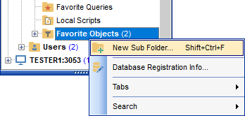 DB Explorer - Managing projects - New Subfolder