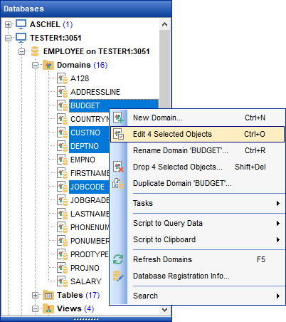 DB Explorer - Selecting multiple objects