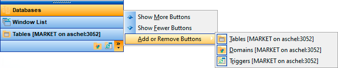 DB Explorer - Using tabs - Add or remove buttons